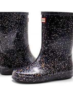 Hunter Black Glitter Speckle Rain Boots Sz 12